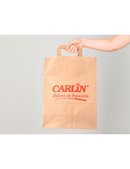 Bolsa kraft verjurado asa plana carlin 32x12x41 cm 90 gr caja de 250 unidades
