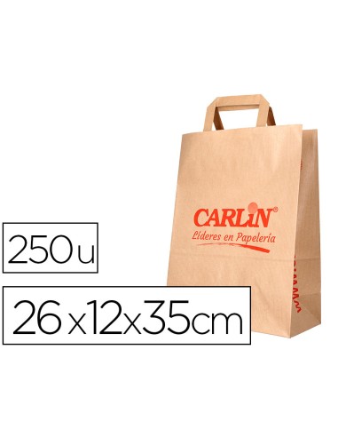 Bolsa kraft verjurado asa plana carlin 26x12x35 cm 90 gr caja de 250 unidades