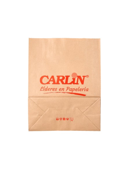 Bolsa kraft verjurado asa plana carlin 26x12x35 cm 90 gr caja de 250 unidades