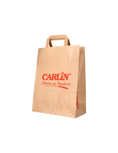 Bolsa kraft verjurado asa plana carlin 26x12x35 cm 90 gr caja de 250 unidades