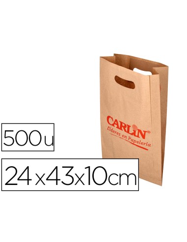 Bolsa kraft verjurado asa troquelado carlin 24x4310 cm 60 gr caja de 500 unidades