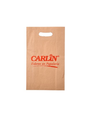Bolsa kraft verjurado asa troquelado carlin 24x4310 cm 60 gr caja de 500 unidades