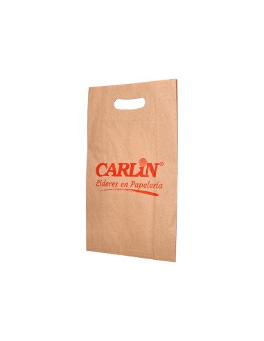 Bolsa kraft verjurado asa troquelado carlin 24x4310 cm 60 gr caja de 500 unidades