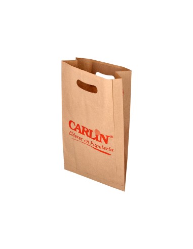 Bolsa kraft verjurado asa troquelado carlin 24x4310 cm 60 gr caja de 500 unidades