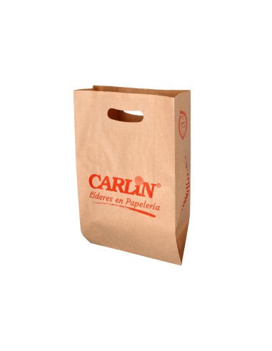 Bolsa kraft verjurado asa troquelado carlin 24x4310 cm 60 gr caja de 500 unidades