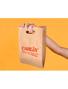 Bolsa kraft verjurado asa troquelado carlin 24x4310 cm 60 gr caja de 500 unidades