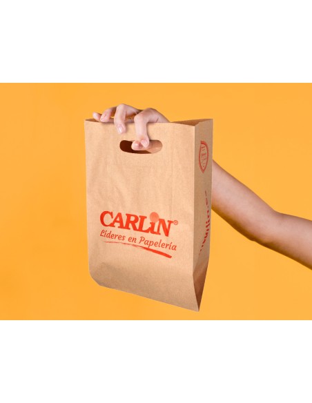 Bolsa kraft verjurado asa troquelado carlin 24x4310 cm 60 gr caja de 500 unidades