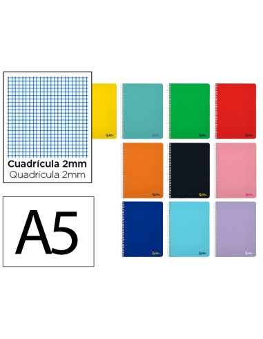Cuaderno espiral liderpapel din a5 smart tapa blanda 80h 75gr milimetrado 2mm colores surtidos