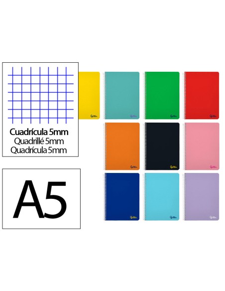 Cuaderno espiral liderpapel din a5 smart tapa blanda 80h 75gr cuadro 5mm con margen colores surtidos