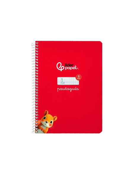 Cuaderno espiral liderpapel di n a5 pautaguia tapa dura 80h 90 gr cuadro pautado 5mm color rojo