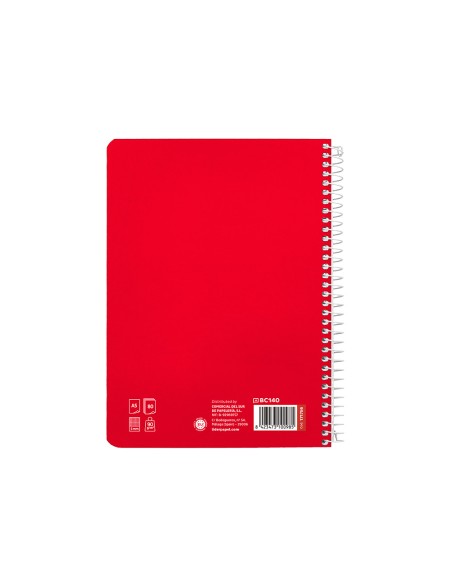 Cuaderno espiral liderpapel di n a5 pautaguia tapa dura 80h 90 gr cuadro pautado 5mm color rojo
