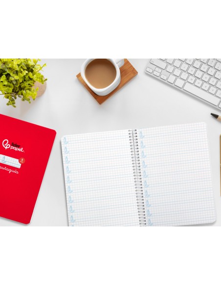 Cuaderno espiral liderpapel di n a5 pautaguia tapa dura 80h 90 gr cuadro pautado 5mm color rojo