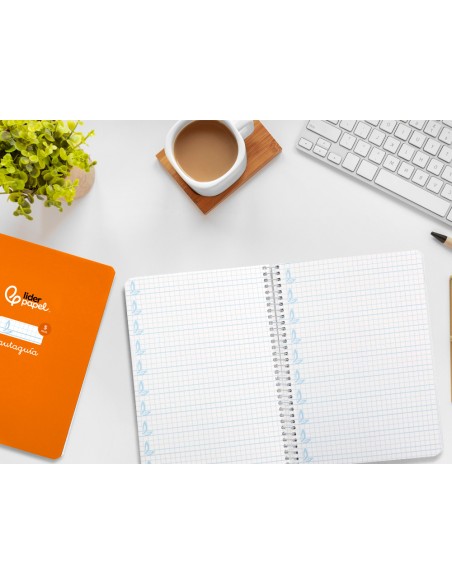 Cuaderno espiral liderpapel di n a5 pautaguia tapa dura 80h 90 gr cuadro pautado 5mm color naranja