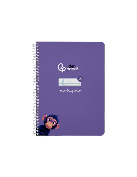 Cuaderno espiral liderpapel di n a5 pautaguia tapa dura 80h 90 gr cuadro pautado 5mm color lila