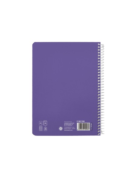 Cuaderno espiral liderpapel di n a5 pautaguia tapa dura 80h 90 gr cuadro pautado 5mm color lila