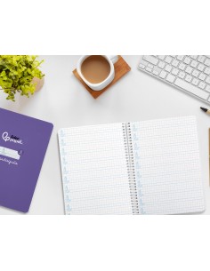 Cuaderno espiral liderpapel di n a5 pautaguia tapa dura 80h 90 gr cuadro pautado 5mm color lila