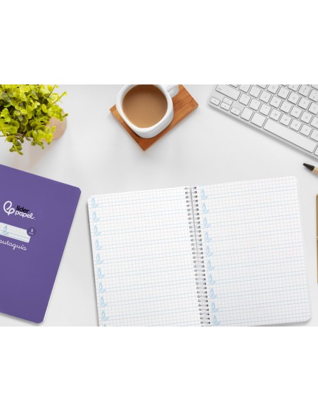 Cuaderno espiral liderpapel di n a5 pautaguia tapa dura 80h 90 gr cuadro pautado 5mm color lila