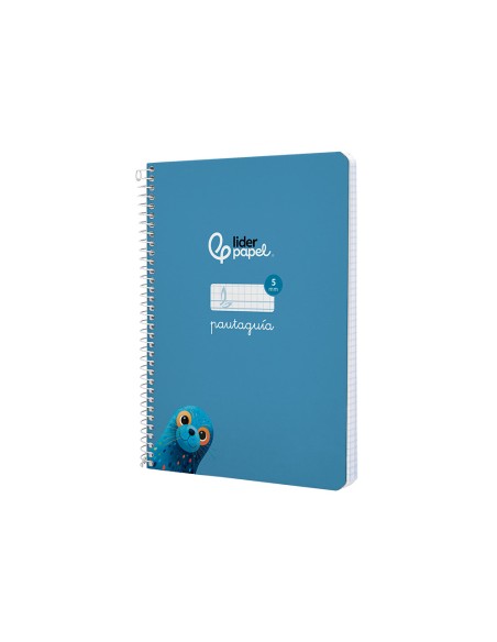 Cuaderno espiral liderpapel di n a5 pautaguia tapa dura 80h 90 gr cuadro pautado 5mm color azul