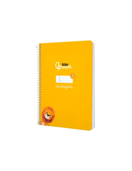 Cuaderno espiral liderpapel di n a5 pautaguia tapa dura 80h 90 gr cuadro pautado 5mm color amarillo
