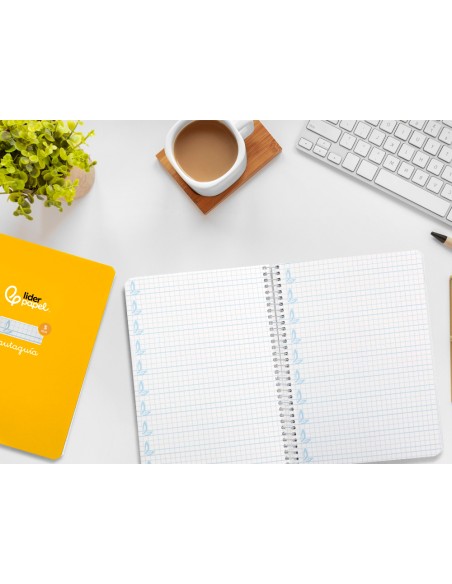 Cuaderno espiral liderpapel di n a5 pautaguia tapa dura 80h 90 gr cuadro pautado 5mm color amarillo
