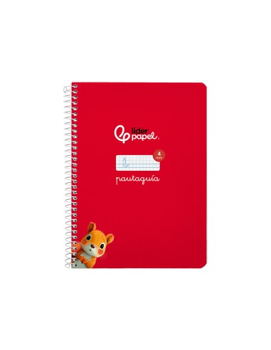 Cuaderno espiral liderpapel di n a5 pautaguia tapa dura 80h 90 gr cuadro pautado 4mm color rojo