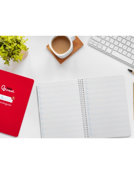 Cuaderno espiral liderpapel di n a5 pautaguia tapa dura 80h 90 gr cuadro pautado 4mm color rojo