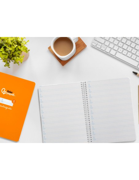 Cuaderno espiral liderpapel di n a5 pautaguia tapa dura 80h 90 gr cuadro pautado 4mm color naranja
