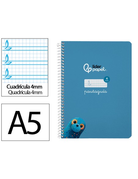 Cuaderno espiral liderpapel di n a5 pautaguia tapa dura 80h 90 gr cuadro pautado 4mm color azul