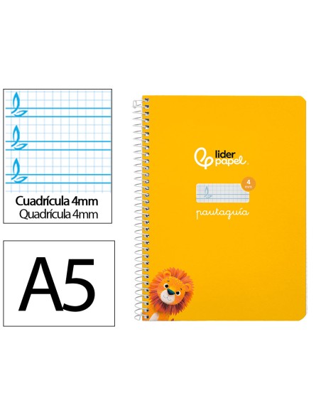 Cuaderno espiral liderpapel di n a5 pautaguia tapa dura 80h 90 gr cuadro pautado 4mm color amarillo