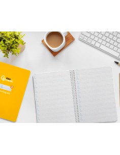 Cuaderno espiral liderpapel di n a5 pautaguia tapa dura 80h 90 gr cuadro pautado 4mm color amarillo