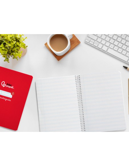 Cuaderno espiral liderpapel di n a5 pautaguia tapa dura 80h 90 gr cuadro pautado 3mm color rojo