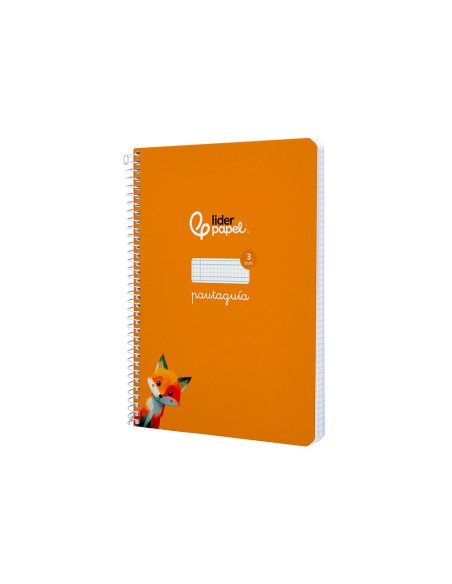 Cuaderno espiral liderpapel di n a5 pautaguia tapa dura 80h 90 gr cuadro pautado 3mm color naranja