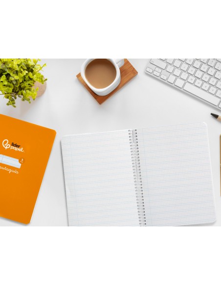 Cuaderno espiral liderpapel di n a5 pautaguia tapa dura 80h 90 gr cuadro pautado 3mm color naranja