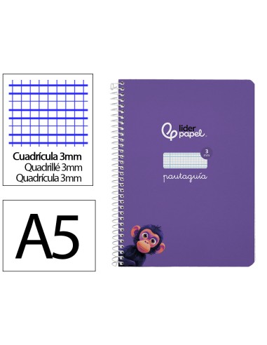 Cuaderno espiral liderpapel di n a5 pautaguia tapa dura 80h 90 gr cuadro pautado 3mm color lila
