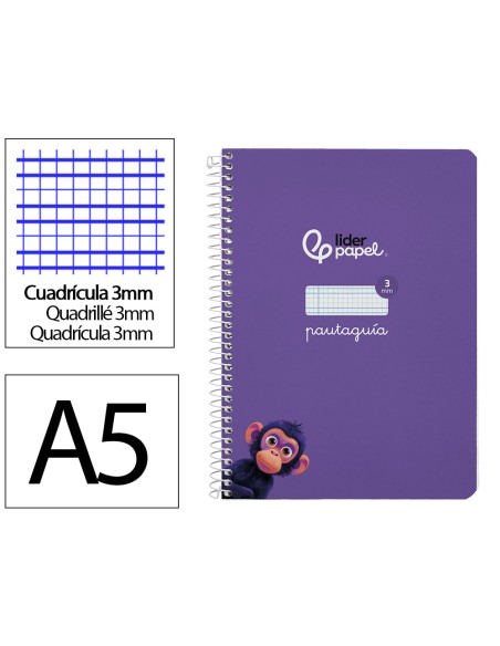 Cuaderno espiral liderpapel di n a5 pautaguia tapa dura 80h 90 gr cuadro pautado 3mm color lila
