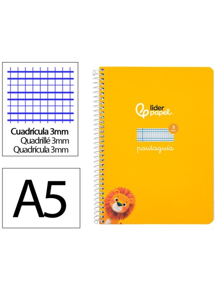 Cuaderno espiral liderpapel di n a5 pautaguia tapa dura 80h 90 gr cuadro pautado 3mm color amarillo