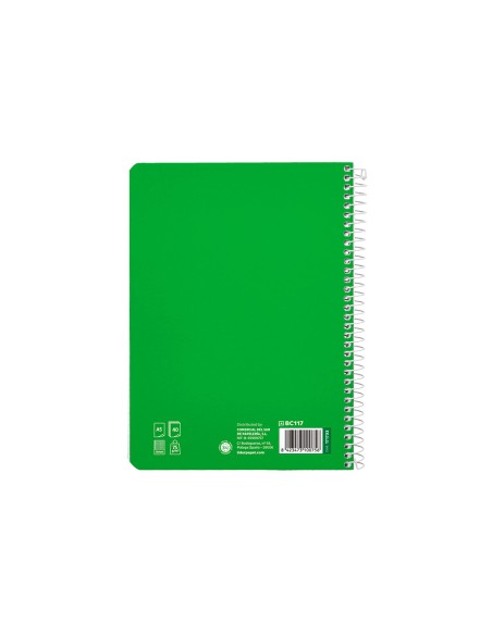 Cuaderno espiral liderpapel di n a5 pautaguia tapa blanda 40h 75 gr cuadro pautado 4mm color verde