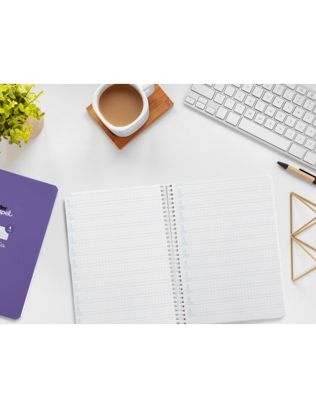 Cuaderno espiral liderpapel di n a5 pautaguia tapa blanda 40h 75 gr cuadro pautado 4mm color lila