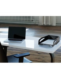 Bandeja sobremesa plastico q connect gran capacidad con asa negro opaco 386x270x115mm