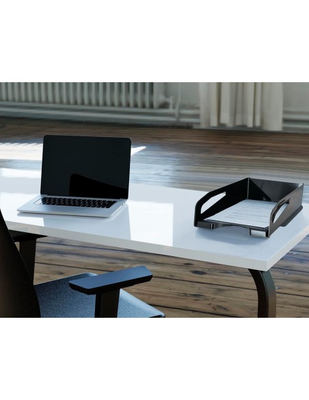 Bandeja sobremesa plastico q connect gran capacidad con asa negro opaco 386x270x115mm