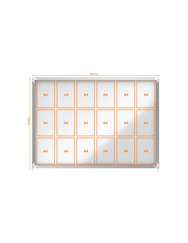 Vitrina de anuncios nobo premium plus con puerta corredera fondo magnetico 18 x din a4 hojas 997x1412x54 mm