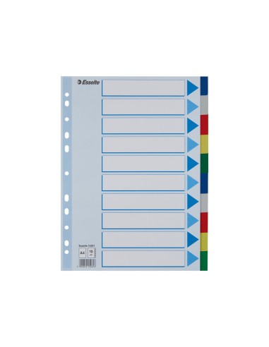 Separadores esselte din a4 polipropileno 10 posiciones multitaladro con cartulina indice color