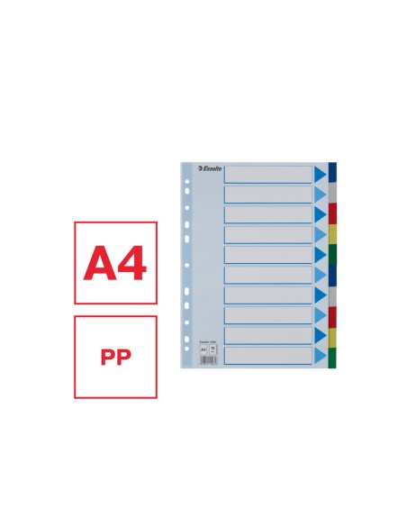 Separadores esselte din a4 polipropileno 10 posiciones multitaladro con cartulina indice color