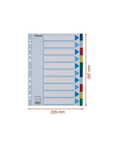 Separadores esselte din a4 polipropileno 10 posiciones multitaladro con cartulina indice color