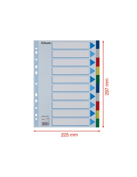 Separadores esselte din a4 polipropileno 10 posiciones multitaladro con cartulina indice color