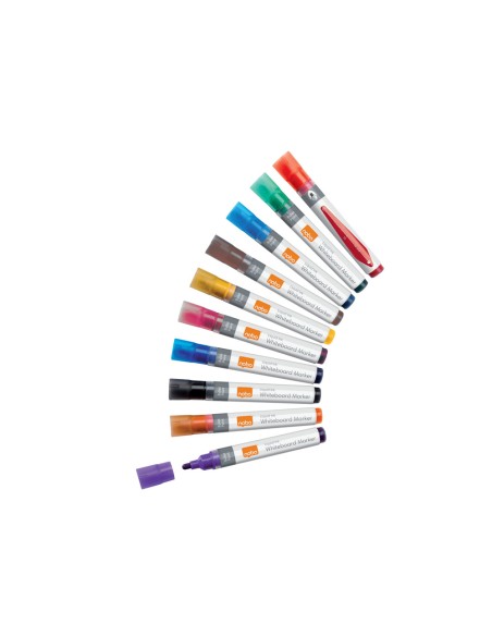 Rotulador nobo para pizarra blanca tinta liquida punta conica 3 mm colores surtidos caja de 10 unidades