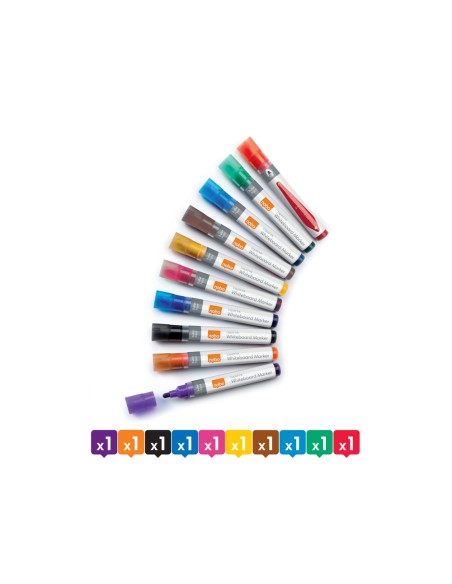 Rotulador nobo para pizarra blanca tinta liquida punta conica 3 mm colores surtidos caja de 10 unidades