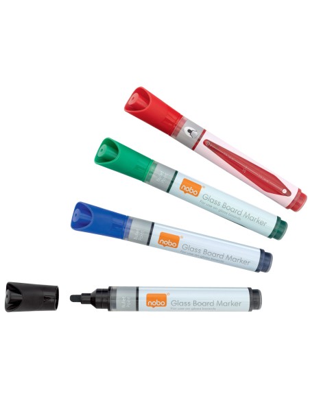 Rotulador nobo para pizarra cristal bolsa de 4 unidades colores surtidos