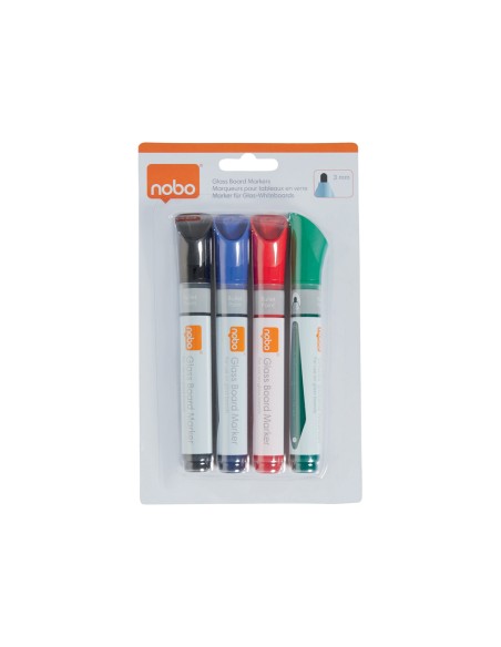 Rotulador nobo para pizarra cristal bolsa de 4 unidades colores surtidos