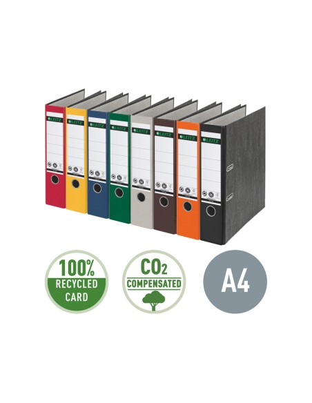 Archivador de palanca leitz co2 neutral carton jaspeado 180 din a4 lomo 80 mm negro
